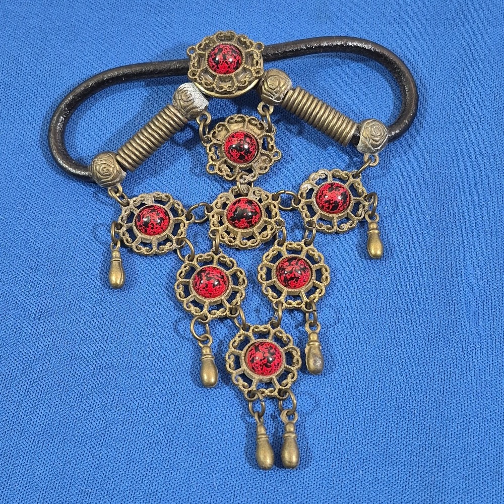 Antique Bronze Tibetan Boho Red And Black Hair Barrette